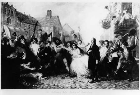 The Mobbing of John Wesley (1703-91) at Wednesbury  (b&w photo) from English School