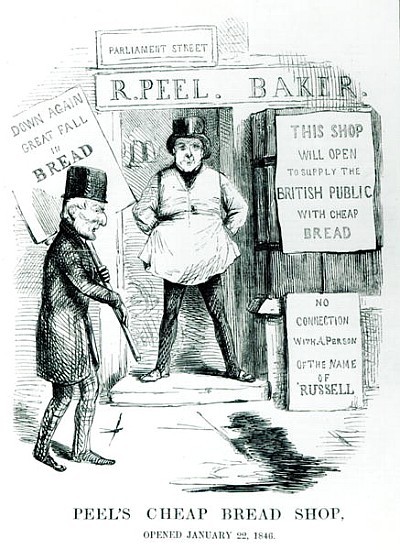 Peel''s Cheap Bread Shop, Opened January 22, 1846'', cartoon from ''Punch'' magazine, c.1846 from English School
