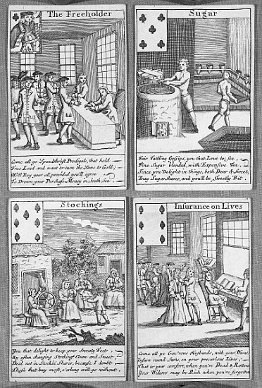 Playing Cards depicting current commercial ventures, c.1720 from English School