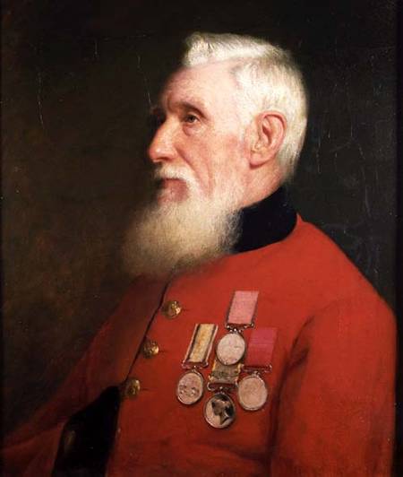 Portrait of a Chelsea Pensioner wearing his service medals from English School