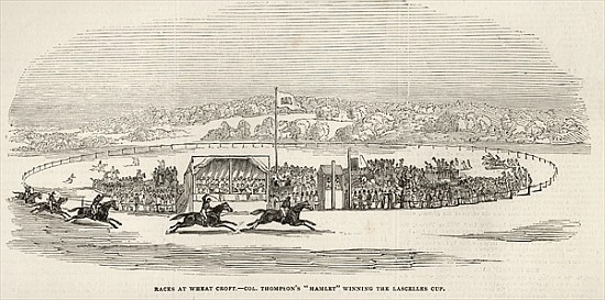 Races at Wheat Croft: Col. Thompson''s ''Hamlet'' winning the Lascelles Cup, from ''The Illustrated  from English School
