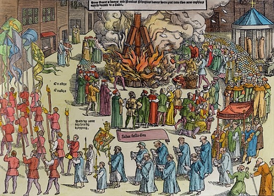 The Burning of the Remains of Martin Bucer (1491-1551) and Paul Fagius (1504-49) on Market Hill in C from English School