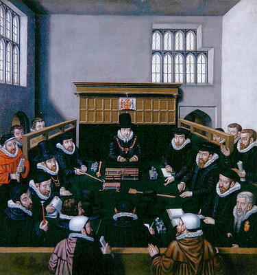 The Court of Wards (oil on canvas) from English School