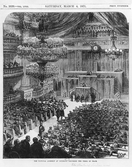 The National Assembly at Bordeaux discussing the terms of peace, the 4th of March 1871 (b/w engravin from English School