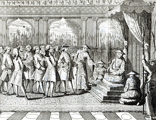The Viceroy of Canton giving an audience to Commodore Anson from ''George Anson''s Voyage around the from English School