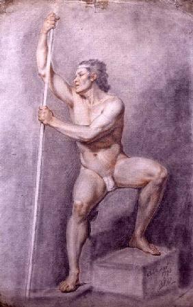 A Male Nude Holding a Staff