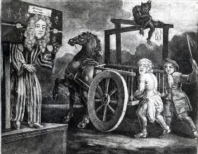 Titus Oates on the third day of his punishment in 1685, when he was stripped, tied to a cart and whi