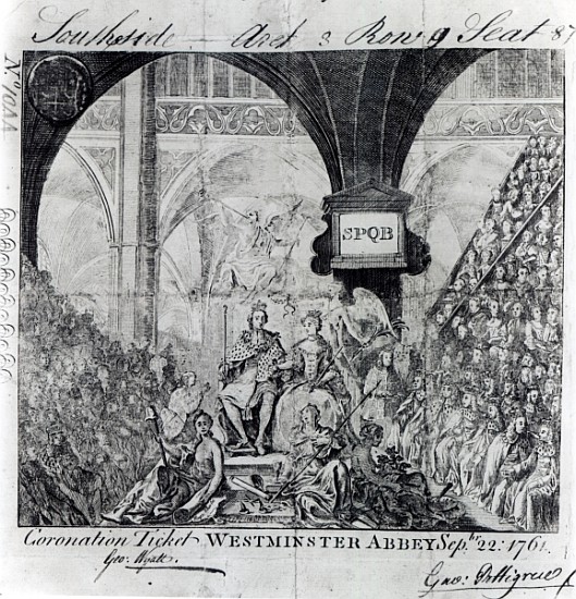 Ticket for the Coronation of George III at Westminster Abbey, September 22nd 1761 from English School