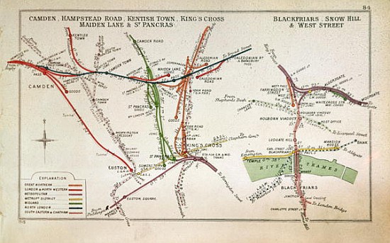 Transport map of London, c.1915 from English School
