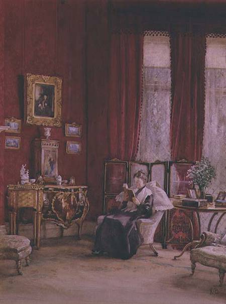 A Victorian Interior with a Lady Reading from English School