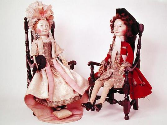 Lord and Lady Clapham, c.1680s (wooden dolls) (see also 2453) from English School, (17th century)