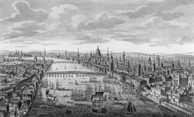 A General View of the City of London next to the River Thames, c.1780 (engraving) (b/w photo) from English School, (18th century)