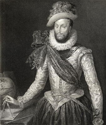 Portrait of Sir Walter Raleigh (1554-1618) from 'Lodge's British Portraits', 1823 (litho) from English School, (19th century)