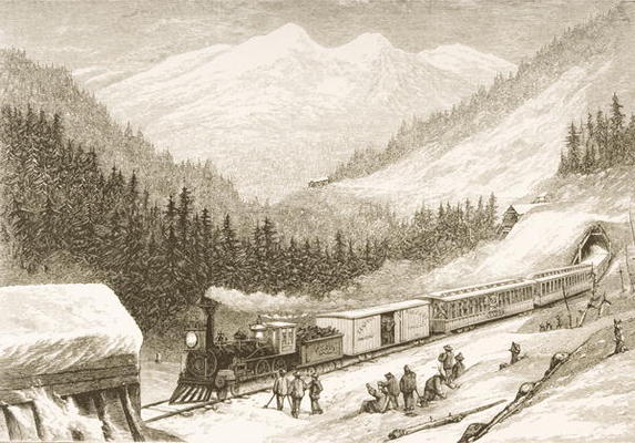 Carrying United States Mail Across the Sierra Nevada in 1870, from 'American Pictures', published by from English School, (19th century)