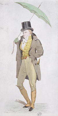 An English dandy, c.1802 (colour litho) from English School, (19th century)