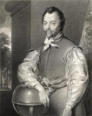 Portrait of Sir Francis Drake (1540/43-1596) from 'Lodge's British Portraits', 1823 (engraving) from English School, (19th century)