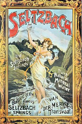 Poster advertising 'Seltzbach' pure natural mineral water from the Seltzbach Springs, Van der Merwe,