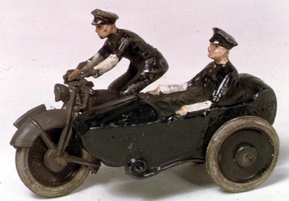 Model of motorcycle by J.Hill & Co., c.1938 (painted metal) from English School, (20th century)