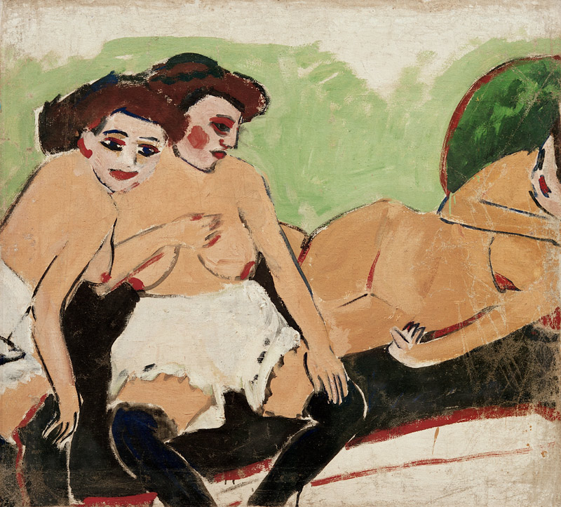 Drei Akte auf schwarz.Sofa from Ernst Ludwig Kirchner