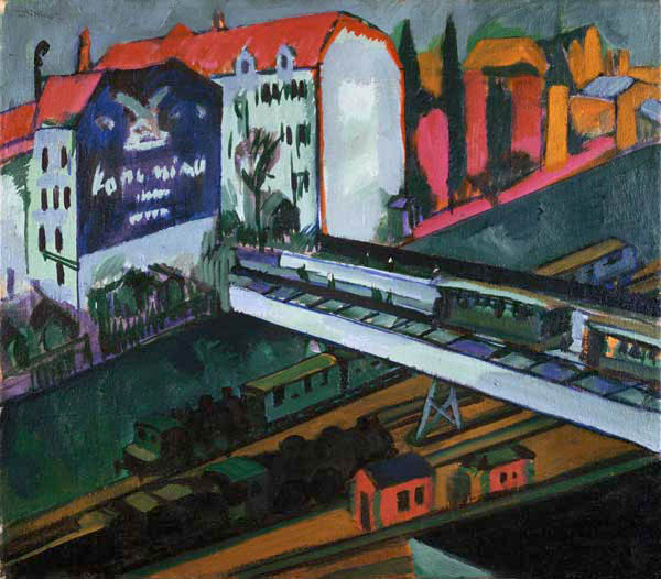 Strassenbahn und Eisenbahn, Blick aus dem Atelier des Künstlers. from Ernst Ludwig Kirchner