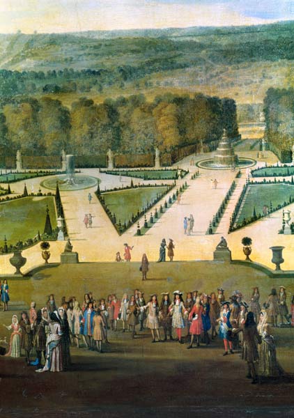 Promenade of Louis XIV by the Parterre du Nord, detail of Louis and his entourage from Etienne Allegrain