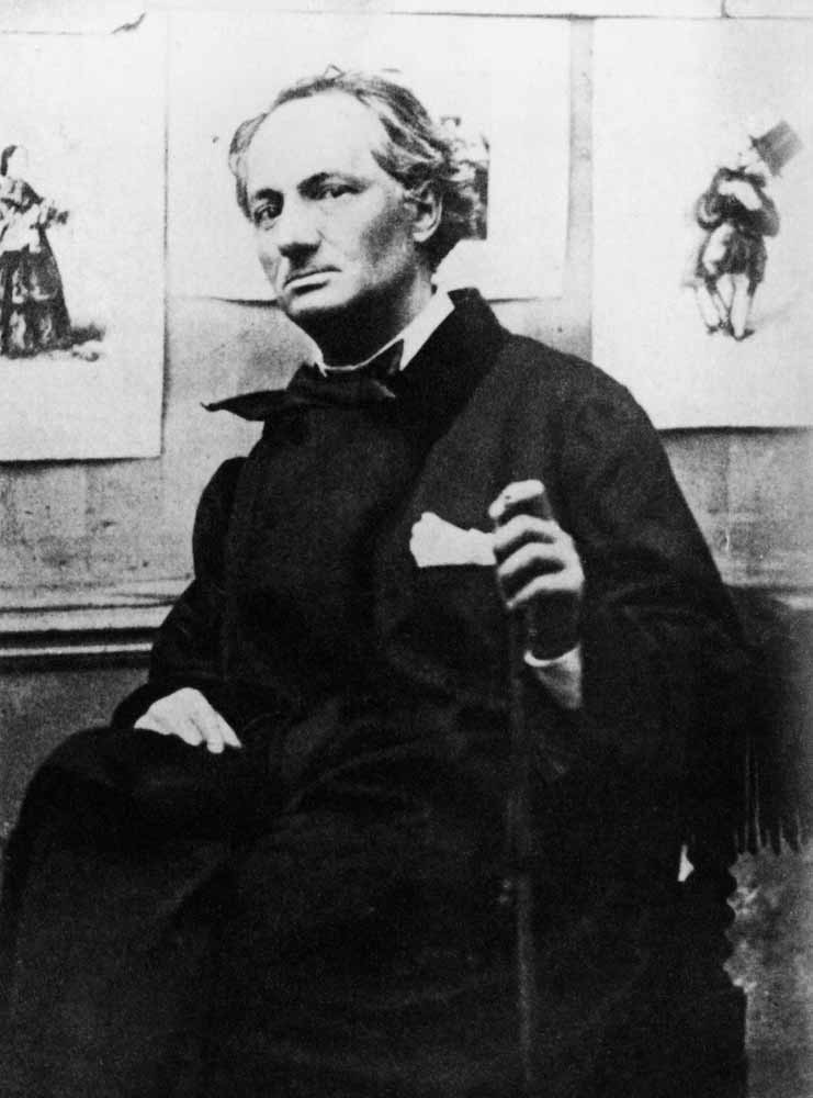 Charles Baudelaire (1821-67) with Engravings, c.1863 (b/w photo)  from Etienne Carjat