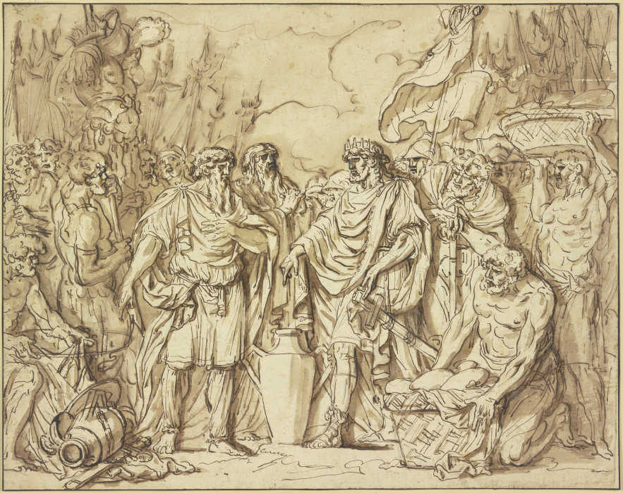Abraham und Melchisedek opfern Brot und Wein zum Dank für die Besiegung der fünf Könige from Etienne-Pierre-Adrien Gois