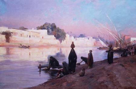 Washerwomen on the banks of the Nile from Eugene Alexis Girardet