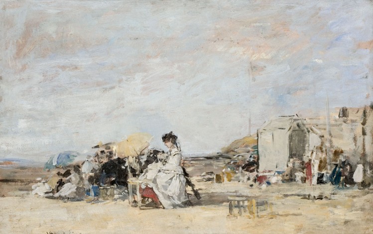 Lady in white on the beach at Trouville from Eugène Boudin