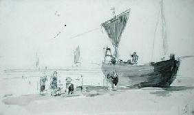 Fishing Boat on the Beach (pencil & w/c on paper)