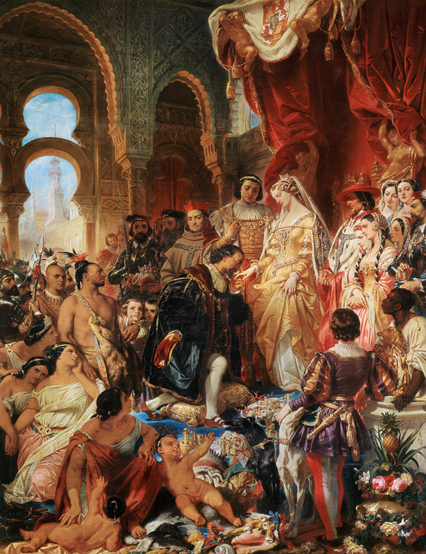 The Reception of Christopher Columbus (1450-1506) by Ferdinand II (1452-1516) of Aragon and Isabella from Eugène Devéria