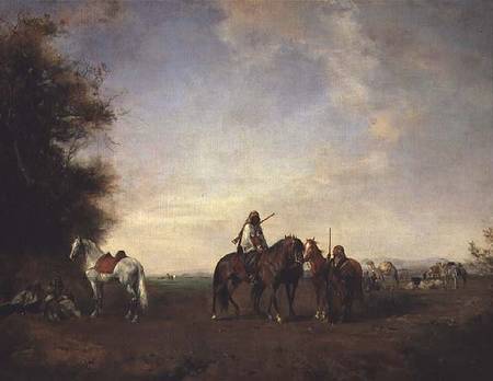 Resting place of the Arab horsemen on the plain from Eugène Fromentin