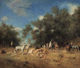 Arab Horsemen Resting in the Forest