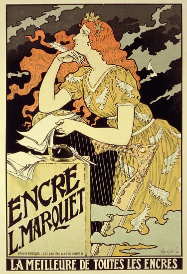Reproduction of a poster advertising 'Marquet Ink' from Eugene Grasset
