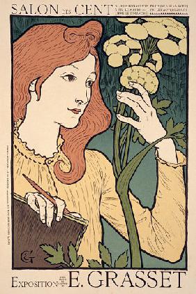 Reproduction of a poster advertising an 'Exhibition of work by Eugene Grasset, at the Salon des Cent
