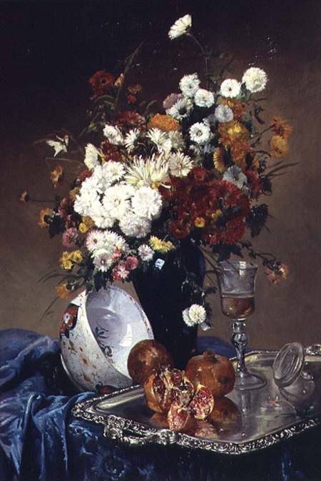 Still Life with Flowers and Pomegranates from Eugene Henri Cauchois