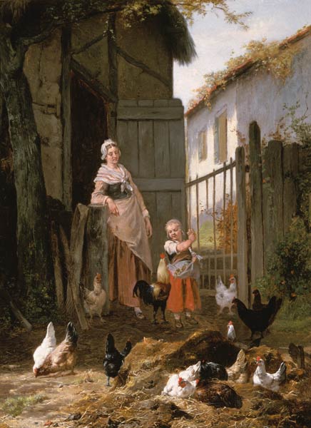 Beim Hühnerfüttern (Zusammen mit Jan David Col, 1822-1900) from Eugène Remy Maes