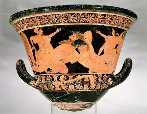 Attic red-figure calyx-krater depicting Herakles Wrestling with Antaeus, from Cervetri, Italy, c.510 from Euphronios