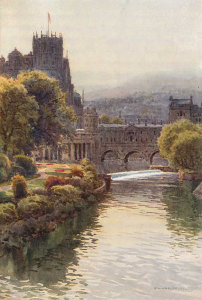 Blick von der North Parade Bridge, Bath from E.W. Haslehust