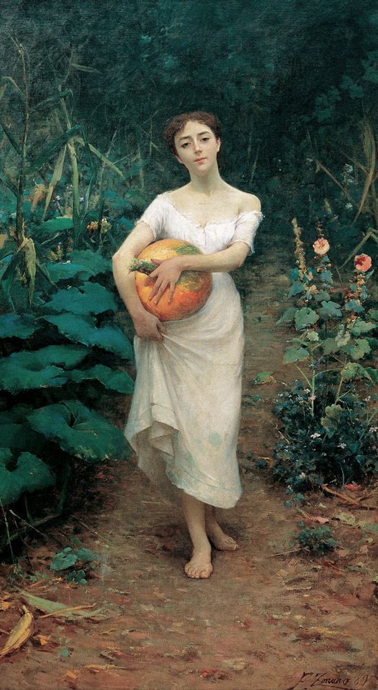 Young Girl Carrying a Pumpkin from Fausto Zonaro