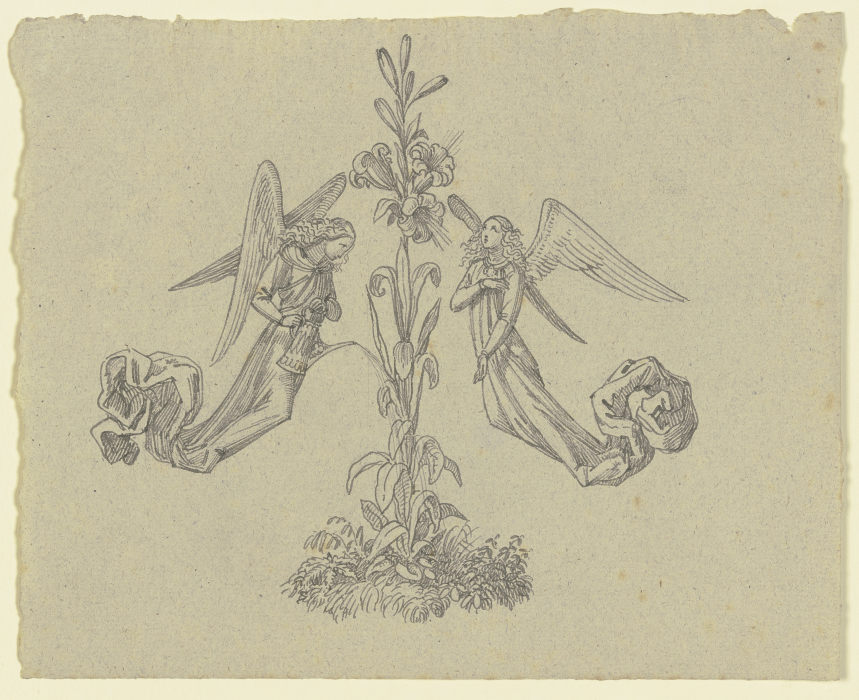Dekorativer Buchschmuck (zwei Engel mit Lilie) from Ferdinand Fellner