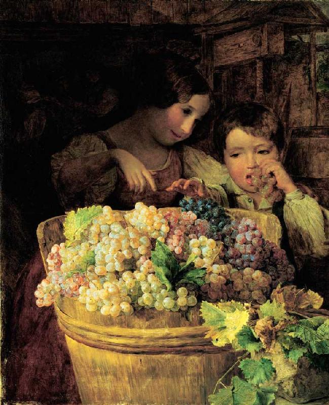 Zwei Kinder an einer mit Trauben gefüllten Bütte from Ferdinand Georg Waldmüller