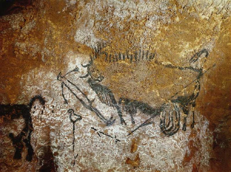 Höhle von Lascaux 17000 v. Chr. Verwundeter Bison (Länge 110 cm), ausgestreckter Mensch und Stange m from Ferdinand Hodler
