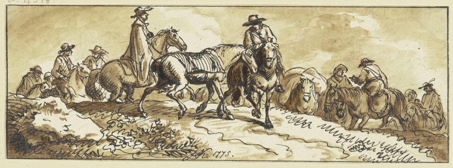 Gruppen von Reitern, einige mit Handpferden from Ferdinand Kobell