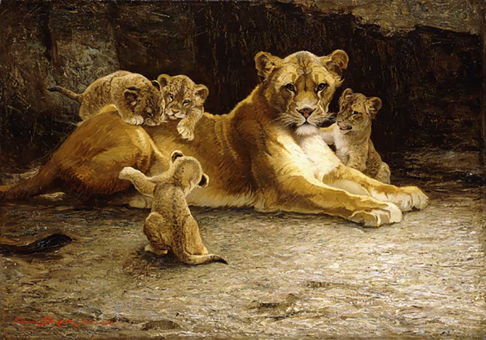 Eine Löwin mit ihren Jungen, 1913 from Ferdinand Schebek