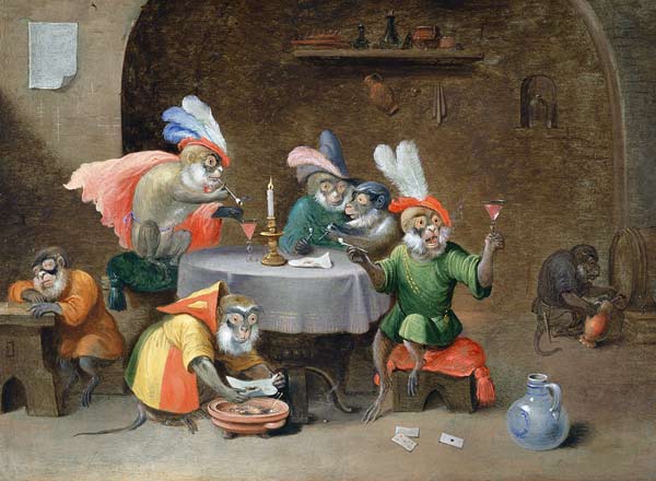 A Tavern Interior with Monkeys drinking and smoking from Ferdinand van Kessel