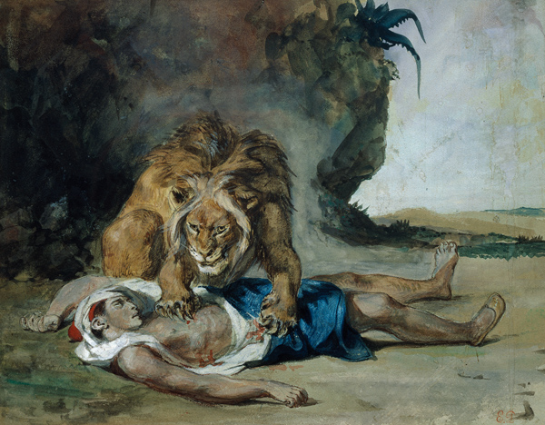 Löwe an der Leiche eines Arabers. from Ferdinand Victor Eugène Delacroix