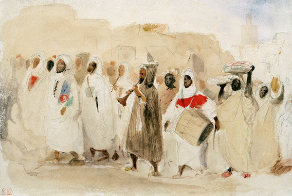 Procession of Musicians in Tangier (w/c & pencil on paper) from Ferdinand Victor Eugène Delacroix