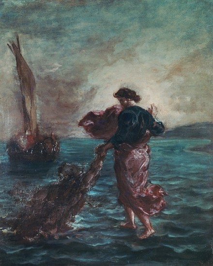 Christ walking on water and reaching out his hand to save Saint Peter from Ferdinand Victor Eugène Delacroix