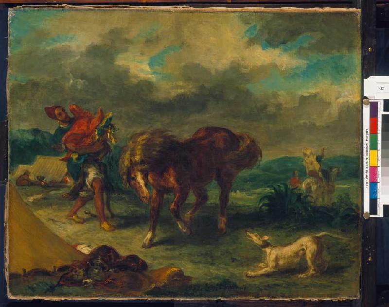 Marokkaner und Pferd. from Ferdinand Victor Eugène Delacroix